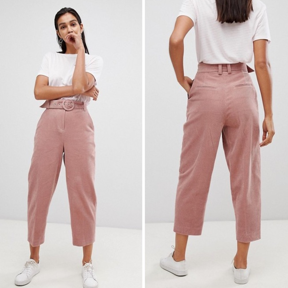 Whistles Pink Cord Belted Cropped Trouser